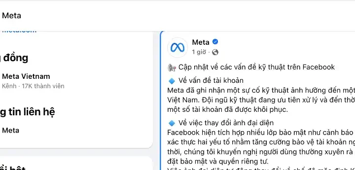 Meta xác nhận lỗi kỹ thuật khiến nhiều tài khoản Facebook tại Việt Nam biến mất