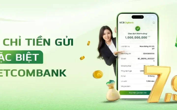Vietcombank tiếp tục phát hành Chứng chỉ tiền gửi trực tuyến với lãi suất lên đến 7,9%/năm