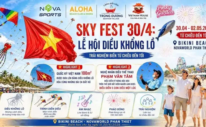 Đặc sắc Lễ hội diều khổng lồ Sky Fest 30/4 rực rỡ tại NovaWorld Phan Thiết